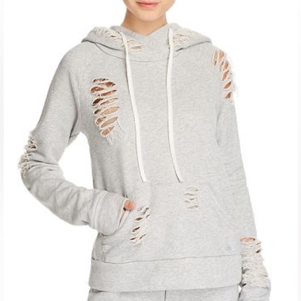 Ripped Distressed Grey Hooded Sweatshirt Pullover